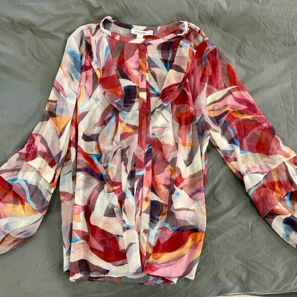 Chico's Women's Crinkle Abstract Ruffles Blouse - Picture 4 of 6